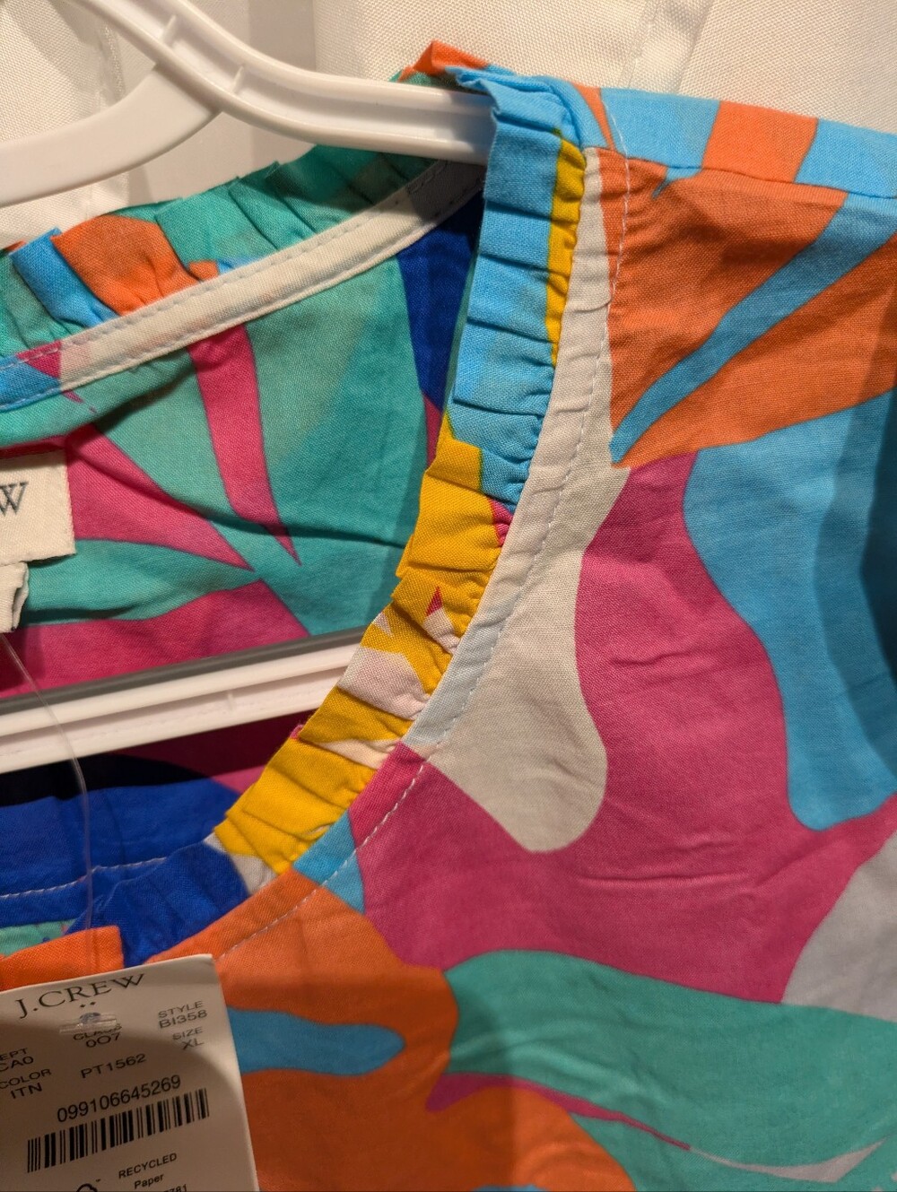 D2 J.Crew Abstract Geometric Floral Print Top Shirt XL Cotton BE816 Multi-Color - Picture 7 of 8